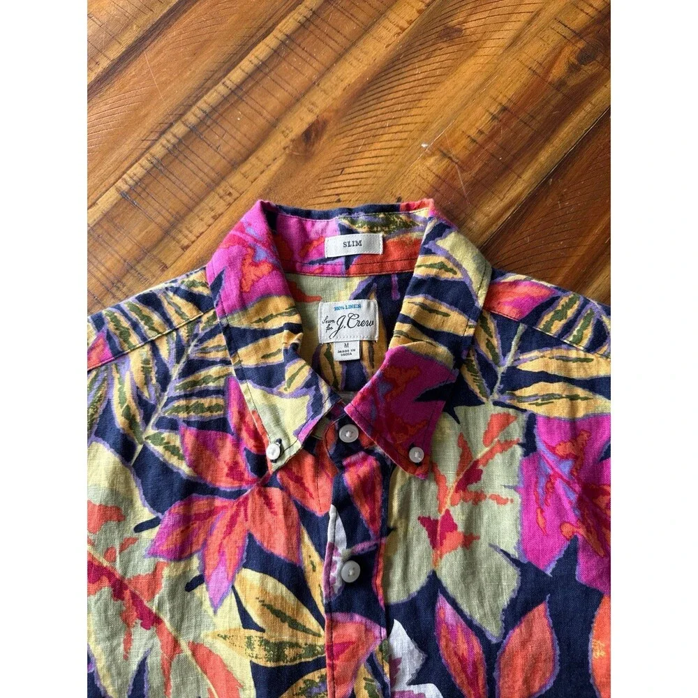 J.Crew 100% Linen Floral Tropical Shirt Men’s M Slim Fit Pink Orange Yellow